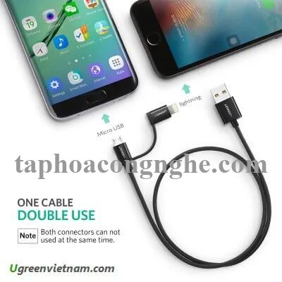 Ugreen 40939 0.5M màu Đen Cáp sạc đa năng USB sang MicroUSB + Lightning US178 30040939